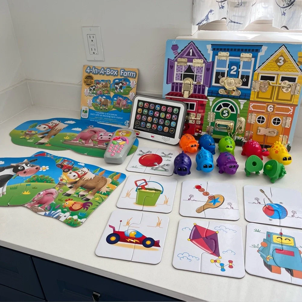 Toddler Kids Learning Toy Lot Bundle Puzzles Dinosaurs IPad Remote Control - Picture 1 of 6